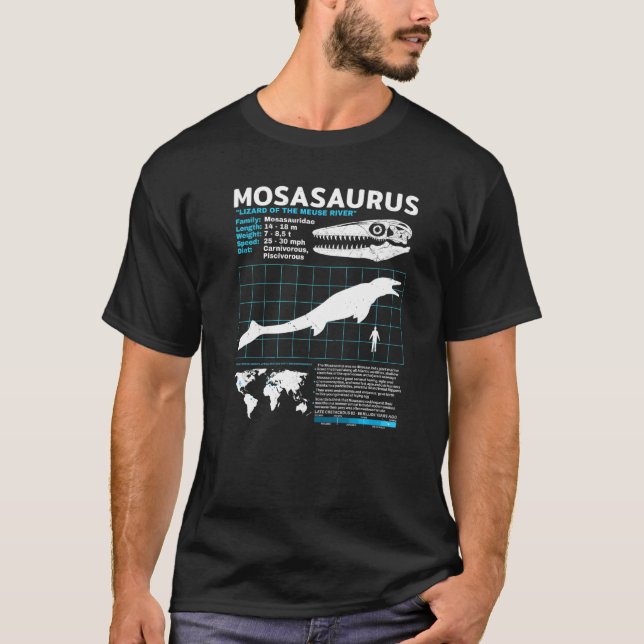 Mosasaurus Fact Sheet Dinosaur Fakten T-Shirt (Vorderseite)