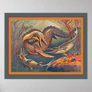 Mosasaurus & Ichthyosaurs ca.1912 Heinrich Harder Poster