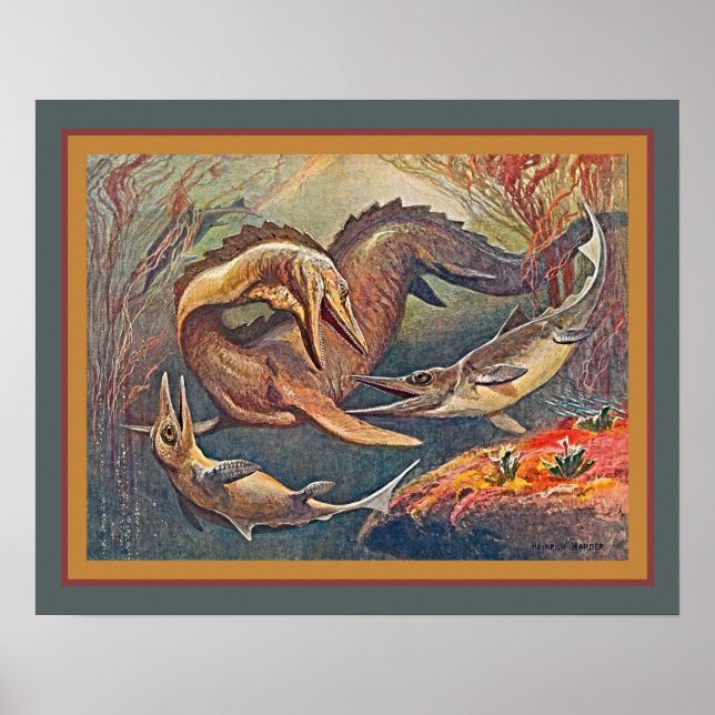 Mosasaurus & Ichthyosaurs ca.1912 Heinrich Harder Poster (Vorne)