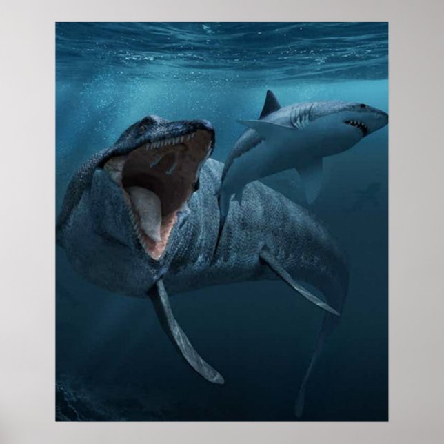Mosasaurus jagender Hai Poster (Vorne)