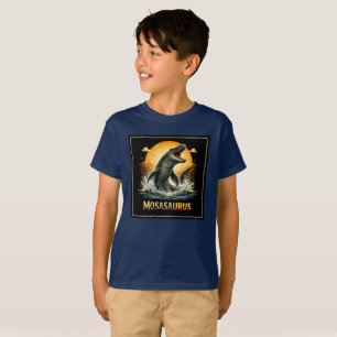 Mosasaurus Ozean-Raubtiers Vintage-Sonnenuntergang T-Shirt
