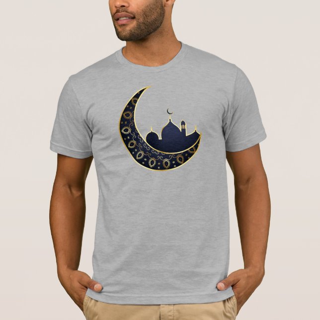 Moschee Crescent Moon Ramadan, blau, gold T-Shirt (Vorderseite)