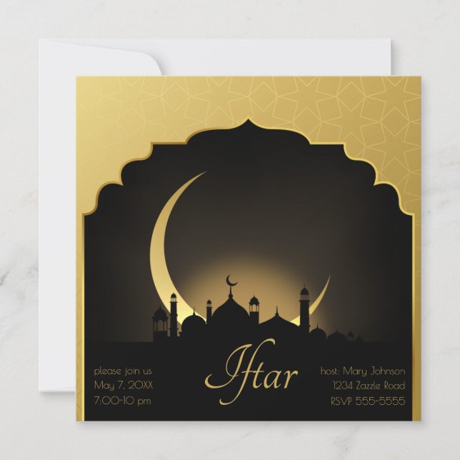 Moschee Crescent Moon Ramadan, Gold, Schwarz Einladung (Vorderseite)