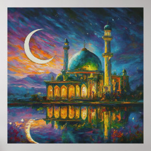 Moschee-Crescent-Sterne-Malerei Poster
