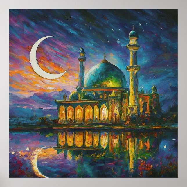 Moschee-Crescent-Sterne-Malerei Poster (Vorne)