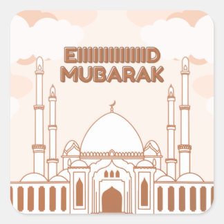 Moschee englisch arabisch happy eid - Eid Al Fitr- Quadratischer Aufkleber