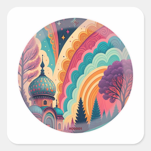 Moschee-Fantasie-Label – Anpassbar Quadratischer Aufkleber (Vorderseite)