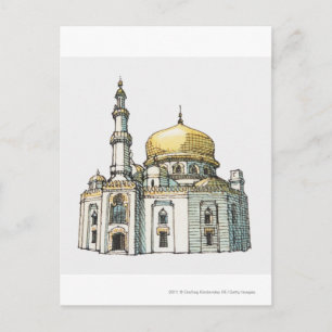 Moschee mit goldener Zwiebelkuppel und Minarett Postkarte