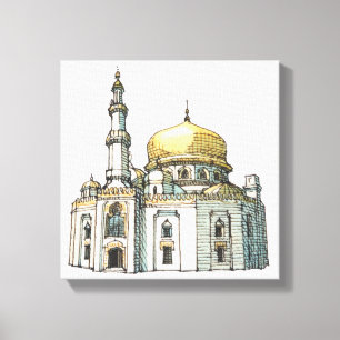 Moschee mit Goldzwiebelhaube und -minarett Leinwanddruck