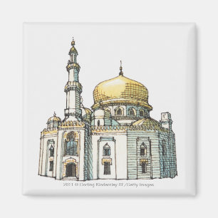Moschee mit Goldzwiebelhaube und -minarett Magnet