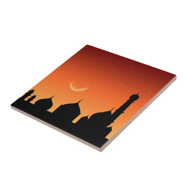Moschee Silhouette Abend Sky - Keramik Tile Fliese (Seite)