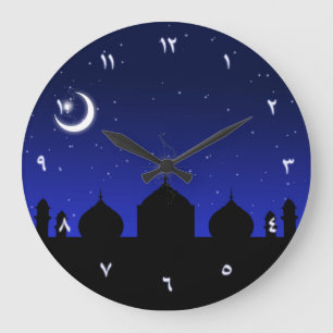 Moschee Silhouette bei Nacht - Wall Clock Große Wanduhr
