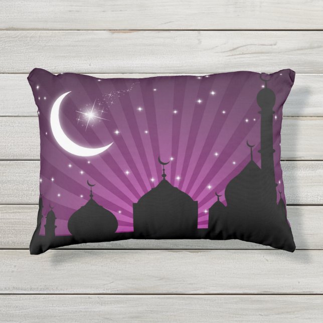 Moschee Silhouette Lila Nacht - Außenbereich Kisse Kissen Für Draußen (Vorderseite)