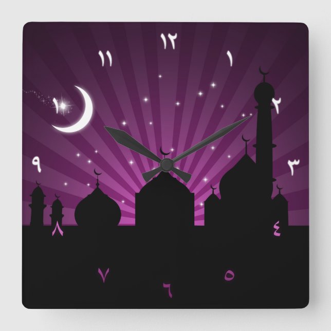 Moschee Silhouette Lila Nacht - Uhr (Vorderseite)