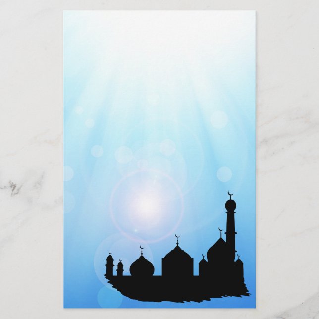Moschee Silhouette mit Sonnenstrahlen - Geschirr Briefpapier (Vorderseite)