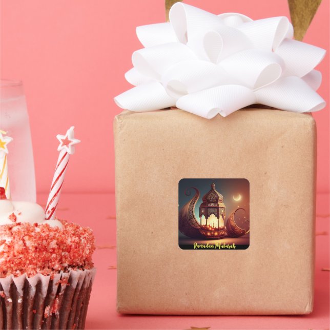 Moschee Silhouette Ramadan Mubarak Quadratischer Aufkleber (Party)