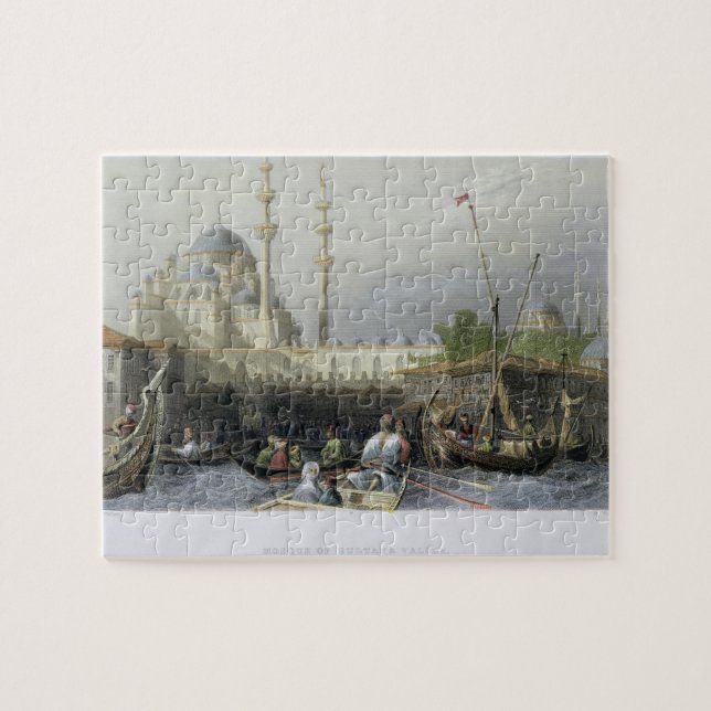 Moschee von Sultanine Valide vom Hafen, graviertes Puzzle (Horizontal)