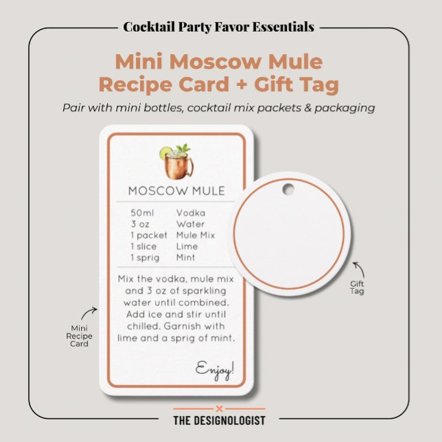Moscow Mule Mini Cocktail Recipe Card Begleitkarte (Create a coordinated cocktail party favor with this Mini Moscow Mule recipe card and matching tag.)