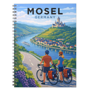 Mosel Deutschland Radfahren Vintage Reise Kunst Notizblock