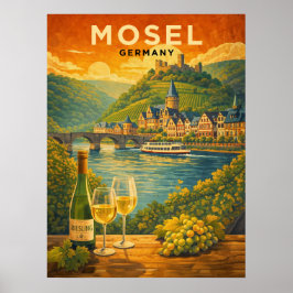 Mosel Fluss Deutschland Vintage Reise Poster