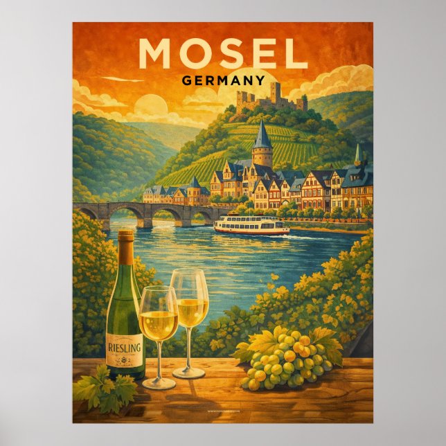 Mosel Fluss Deutschland Vintage Reise Poster (Vorne)