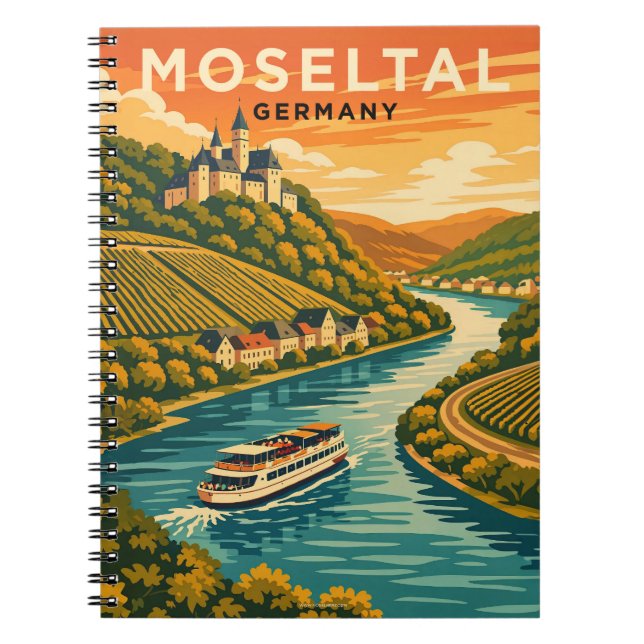 Mosel Germany Sunset Vintage Travel Art Notizblock (Vorderseite)