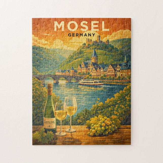 Mosel Wine Region Germany Vintage Travel Art Puzzle (Vertikal)