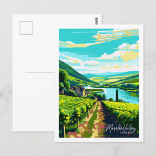 Moseltal Deutschland Vintage Reise Illustration Postkarte