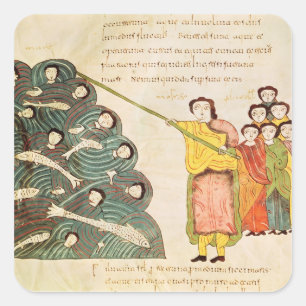 Moses, der das Rote Meer auf den Ägyptern schlie Quadratischer Aufkleber