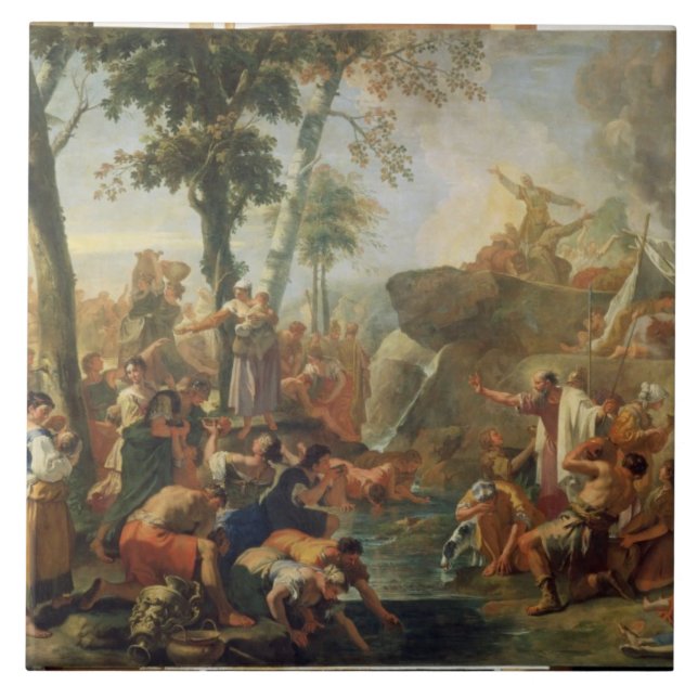 Moses, der Wasser vom Felsen (Öl, zeichnet auf Fliese (Vorderseite)