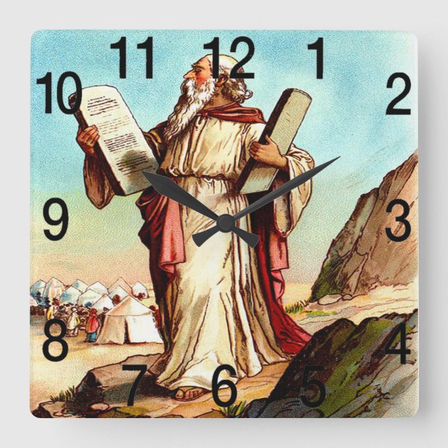 Moses mit den Tabellen der Gesetzesuhr Quadratische Wanduhr (Vorderseite)