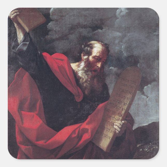 Moses mit den Tabletten des Gesetzes Quadratischer Aufkleber (Vorderseite)