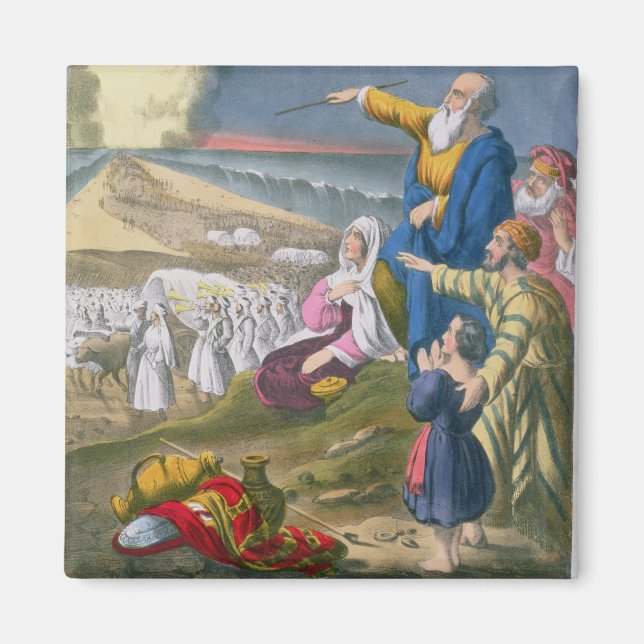Moses Parting the Red Sea, aus einer Bibel, gedruc Magnet (Vorne)