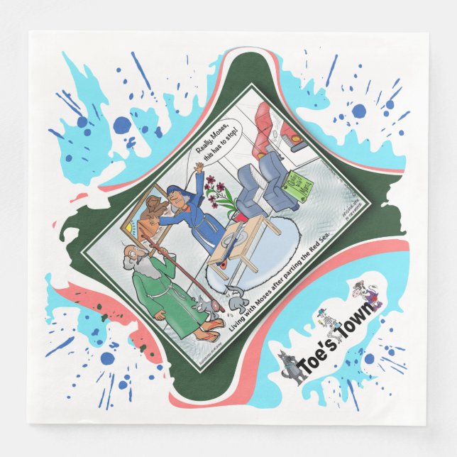 Moses teilt das Wohnzimmer | Abschiedsessen Serviette (Vorderseite)