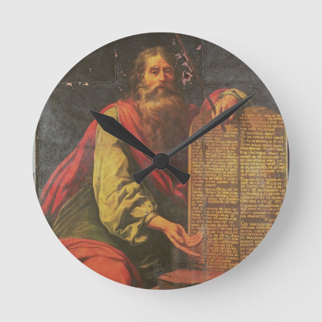 Moses und die Tabletten des Gesetzes Runde Wanduhr (Vorderseite)