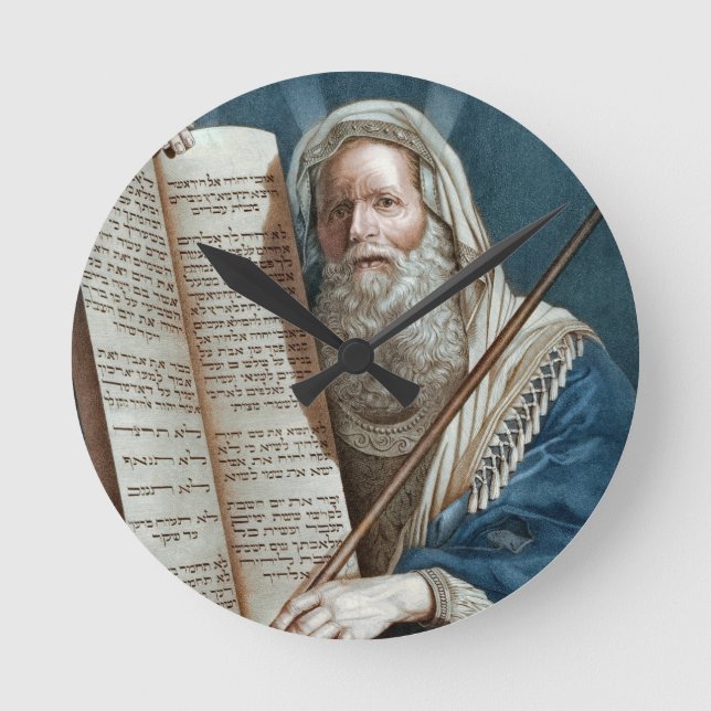 Moses und die zehn Gebote Runde Wanduhr (Vorderseite)