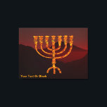 Moshe ist Menorah Leinwanddruck<br><div class="desc">Eine Darstellung der siebenverzweigten Menorah (Candelabra), die von den Israeliten nach dem Exodus aus Ägypten gemacht wurde. Passen Sie Ihren eigenen Text an. In der Tora wird Moshe Rabbenu gesagt: "Du sollst eine Menorah aus reinem Gold machen, verprügelt werden, die Menorah wird hergestellt werden, ihr Fuß, ihr Ast, ihre Kugeln,...</div>