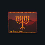 Moshe ist Menorah Leinwanddruck<br><div class="desc">Eine Darstellung der siebenverzweigten Menorah (Candelabra), die von den Israeliten nach dem Exodus aus Ägypten gemacht wurde. Passen Sie Ihren eigenen Text an. In der Tora wird Moshe Rabbenu gesagt: "Du sollst eine Menorah aus reinem Gold machen, verprügelt werden, die Menorah wird hergestellt werden, ihr Fuß, ihr Ast, ihre Kugeln,...</div>