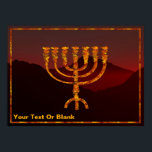 Moshe ist Menorah Poster<br><div class="desc">Eine Darstellung der siebenverzweigten Menorah (Candelabra), die von den Israeliten nach dem Exodus aus Ägypten gemacht wurde. Fügen Sie Ihren eigenen Text hinzu. In der Tora wird Moshe Rabbenu gesagt: "Du sollst eine Menorah aus reinem Gold machen, verprügelt werden, die Menorah wird hergestellt werden, ihr Fuß, ihr Ast, ihre Kugeln,...</div>
