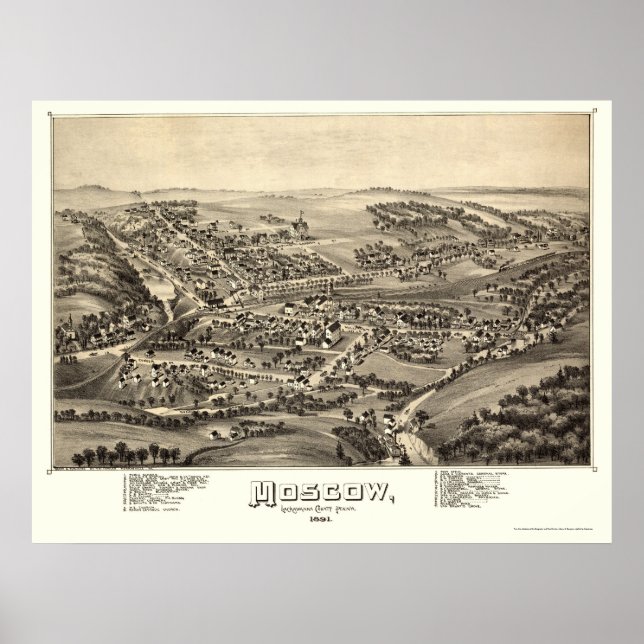 Moskau, PA - Panoramakarte - 1891 Poster (Vorne)