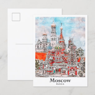Moskau Russland Architektur Aquarell-Skizze Postkarte