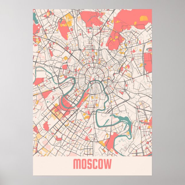 Moskau - Russland Chalk City Map Poster (Vorne)