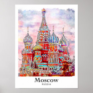 Moskau Russland Dänemark Aquarell Handgezeichnet Poster