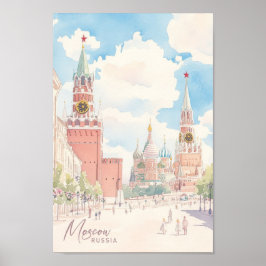Moskau Russland Gouache Paint Illustration Travel Poster