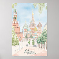 Moskau Russland Gouache Paint Illustration Travel