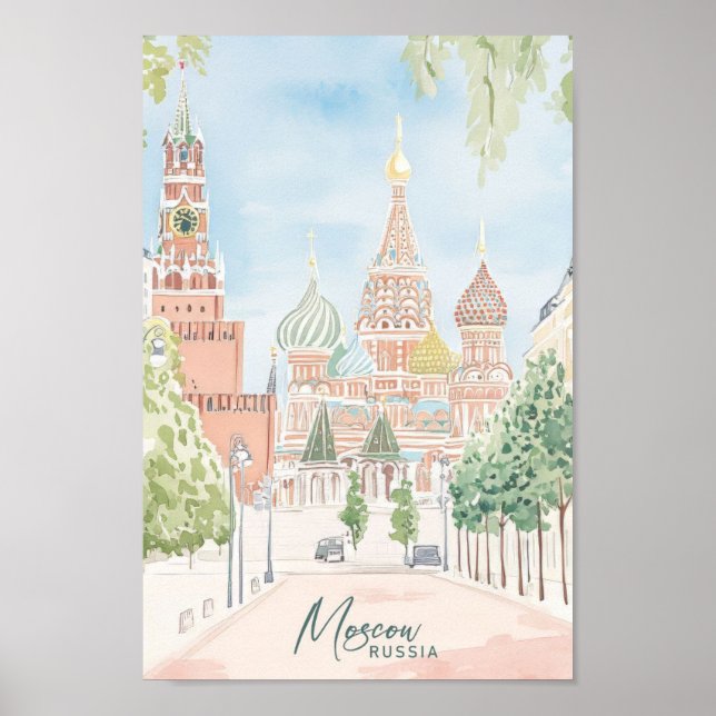 Moskau Russland Gouache Paint Illustration Travel Poster (Vorne)