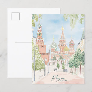 Moskau Russland Gouache Paint Illustration Travel Postkarte