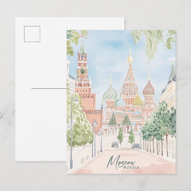 Moskau Russland Gouache Paint Illustration Travel Postkarte (Vorne/Hinten)