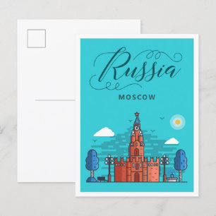 Moskau Russland Kunst Vintage Reise Illustration Postkarte