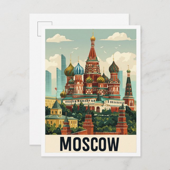 Moskau Russland Kunstzeitalter Reise Illustration Postkarte (Vorne/Hinten)